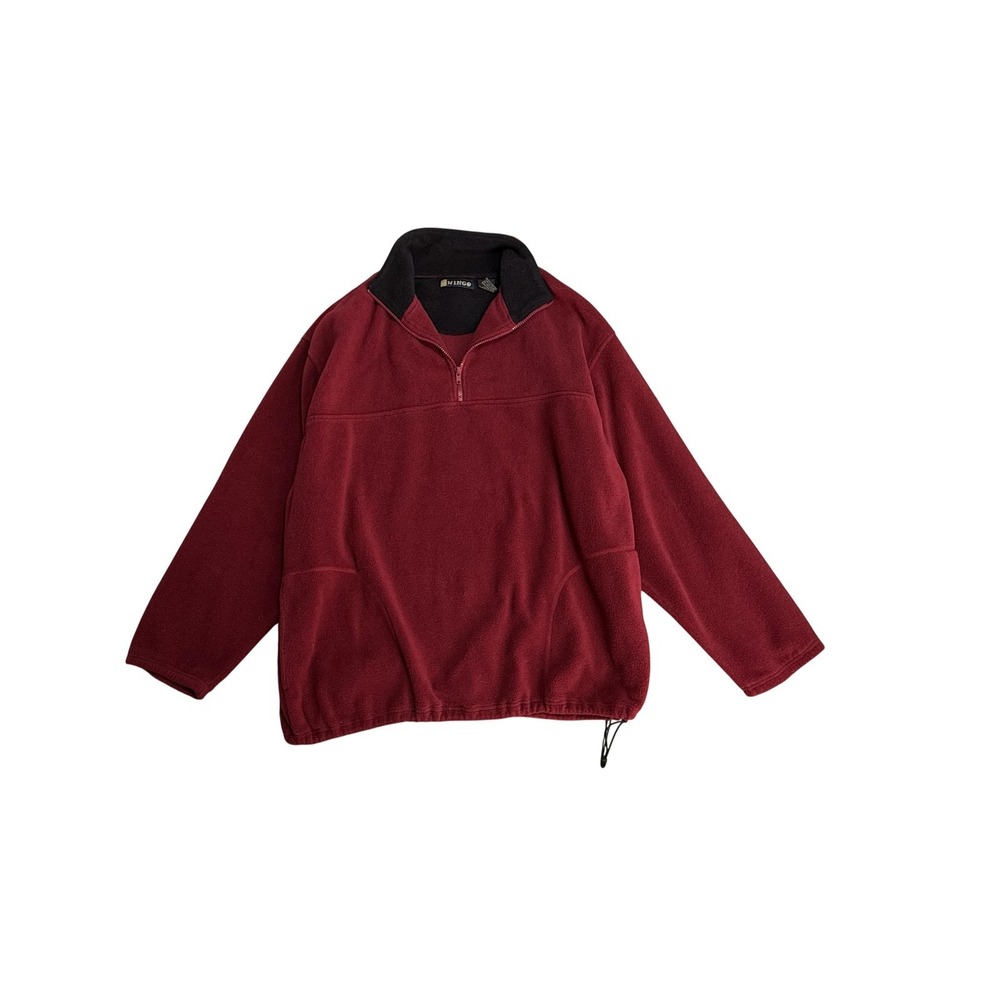 Wingo Fleece Jacket Mens 2XL Red 1/4‎ Zip Pullover Stand Collar Drawcord Hem